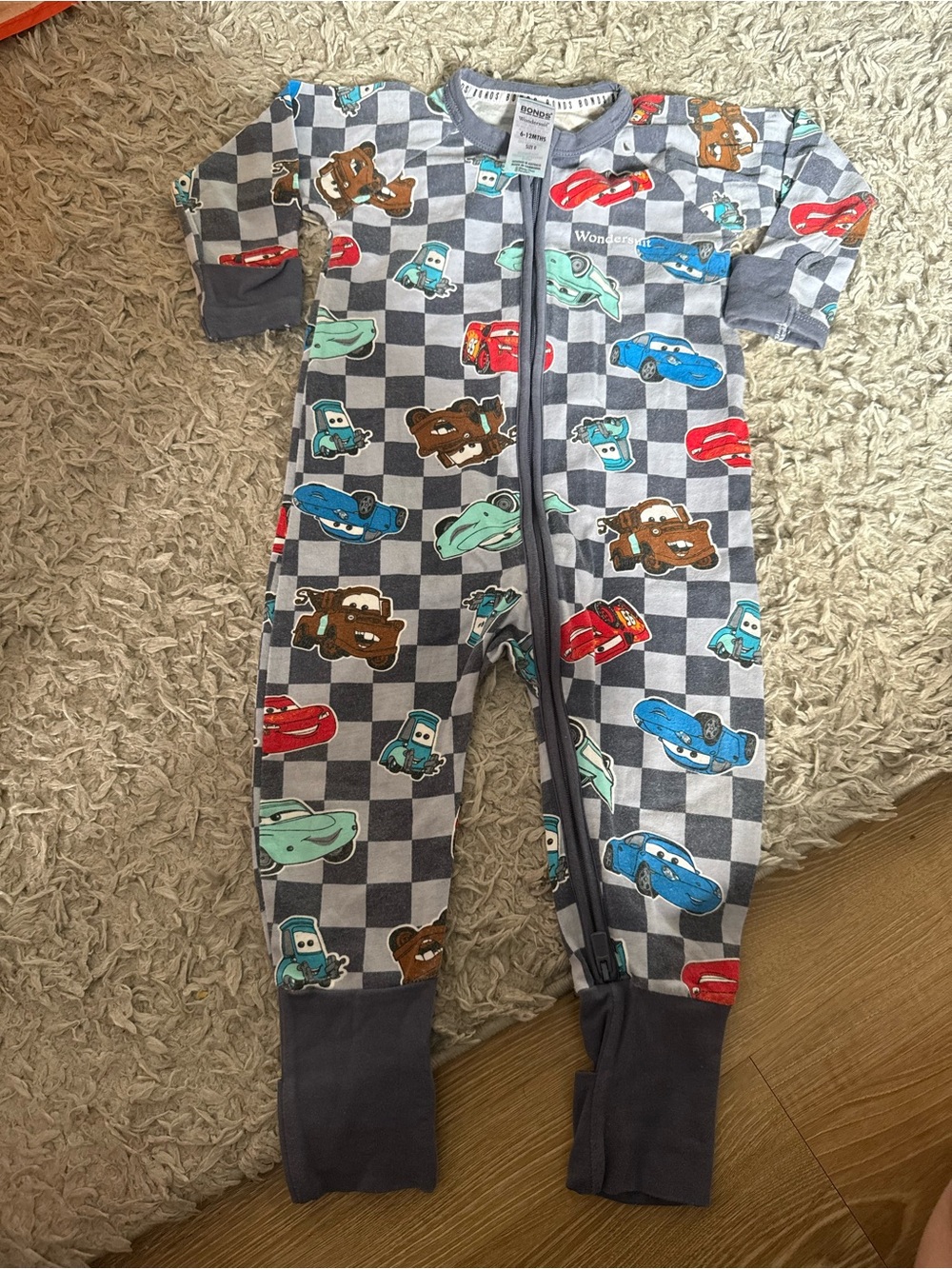 Bonds Gray Checkered Cars Footed One-Piece
